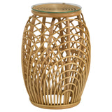 End Table - Dahlia Round Glass Top Woven Rattan End Table Natural Brown
