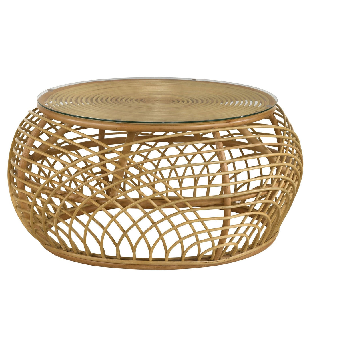 Dahlia Round Glass Top Woven Rattan Coffee Table Natural Brown | Coaster - 709808 - Home Elegance USA - 1