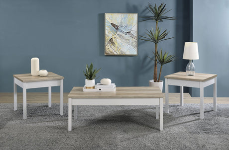 3 Pc Coffee Table Set - Stacie 3 - piece Composite Wood Coffee Table Set Antique Pine and White - 709950 - image - 2