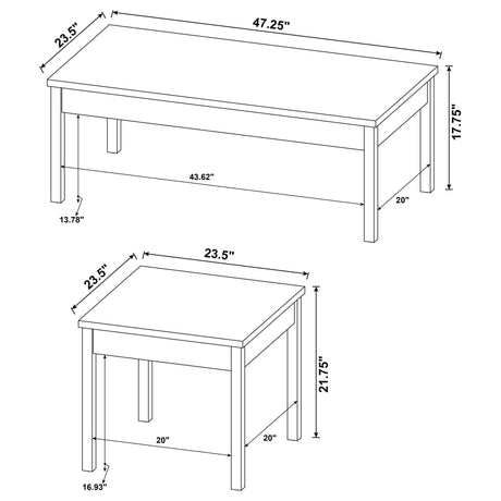 3 Pc Coffee Table Set - Stacie 3 - piece Composite Wood Coffee Table Set Antique Pine and White - 709950 - image - 10