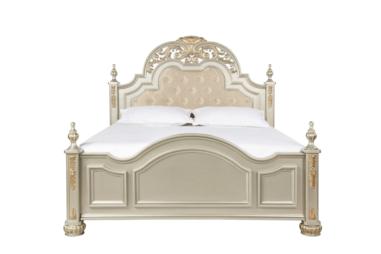 Lyon G07103A-QB Queen Bed , Silver Champagne