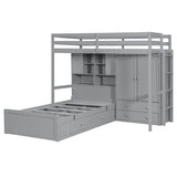 Twin Bunk Bed with Drawers, Wardrobe, Storage Shelves and Hydraulic Bed,Gray - sold by Home Elegance USA