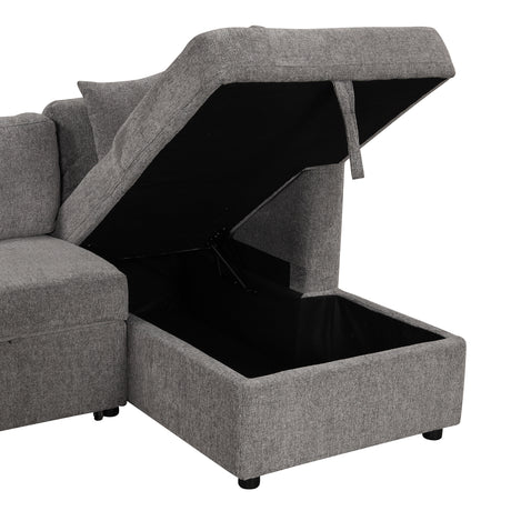 U-shaped Sectional Sofa Pull out Sofa Bed with USB Ports, Power Sockets, Storage Chaise, Light Gray Chenille, 108.6' - sold by Home Elegance USA