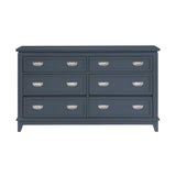 Navy Blue Finish Dresser with 6 Drawers Wooden Modern Bedroom Furniture 1pc