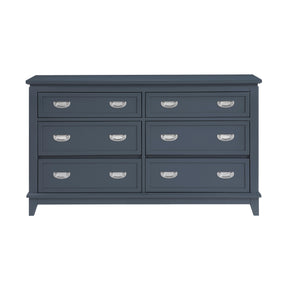Navy Blue Finish Dresser with 6 Drawers Wooden Modern Bedroom Furniture 1pc