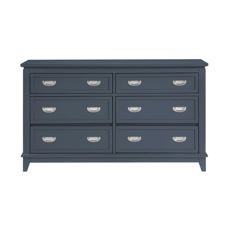 Navy Blue Finish Dresser with 6 Drawers Wooden Modern Bedroom Furniture 1pc