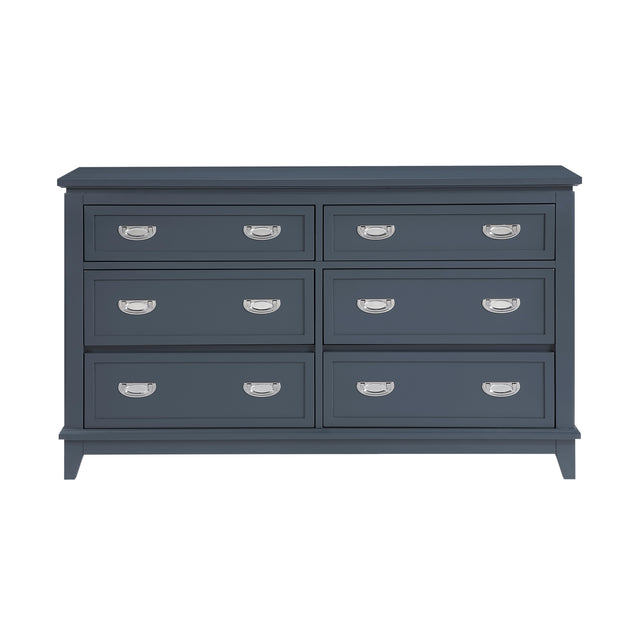 Navy Blue Finish Dresser with 6 Drawers Wooden Modern Bedroom Furniture 1pc