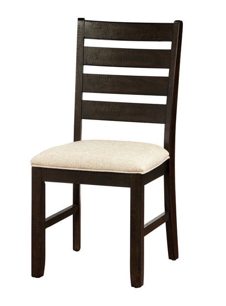 7pc Dining Set Brown Finish Table and 6 Side Chairs Beige Upholstery Seat Ladder Back Wooden Kitchen Dining Furniture - sold by Home Elegance USA