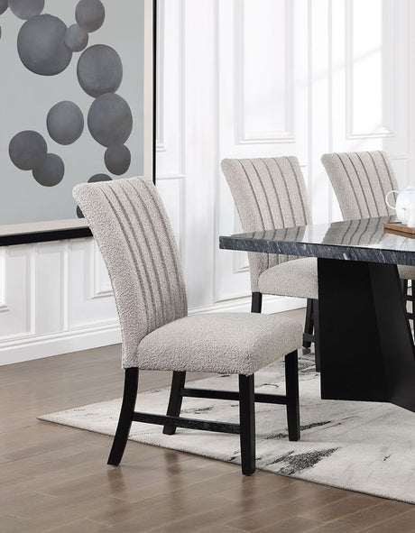 Beautiful Genuine Marble Top Dining Table 6x Side Chairs Gray Boucle Fabric Upholstered Chair Dining Room 7pc Set Wooden Furniture - sold by Home Elegance USA