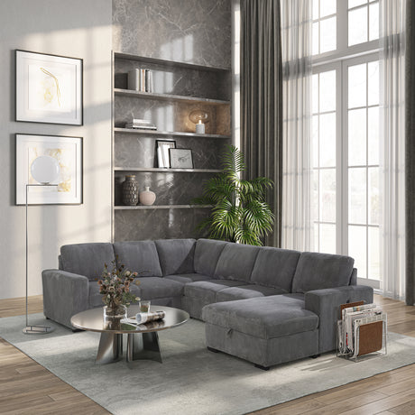 Modern Melody Grey Sectional Sofa with Pullout Bed Feature in 100% Polyester Fabric - sold by Home Elegance USA