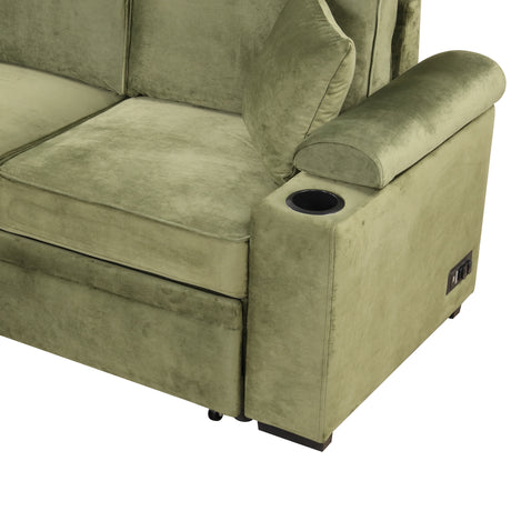 Green Velvet Sleeper Sofa Bed with Storage Ottoman, L Shape Pull Out Couch for Living Room and Bedroom - sold by Home Elegance USA