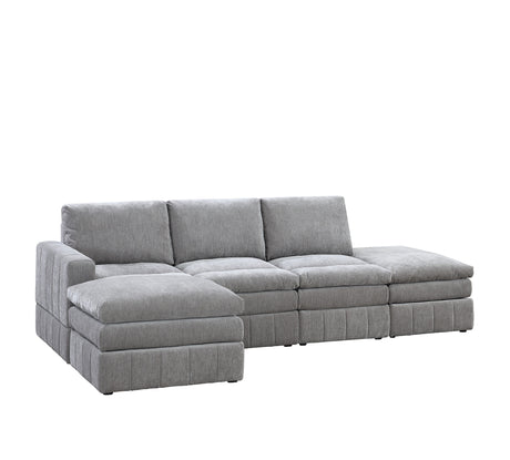 Contemporary 5pc Set Modular Sectional Set 1x One Arm Chair / Wedge 2x Armless Chair 2x Ottoman Granite Color Morgan Fabric Plush Living Room Furniture - sold by Home Elegance USA