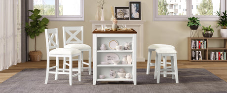 TOPMAX Rustic Farmhouse Dining Room Wooden Bar Table Set with Stools and Chairs, White, Rubberwood and MDF - sold by Home Elegance USA