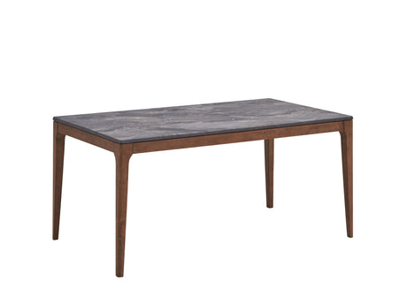Bevis 5-Piece Walnut Finish Dining Set with Faux Marble Tabletop and Green Upholstered Chairs - sold by Home Elegance USA
