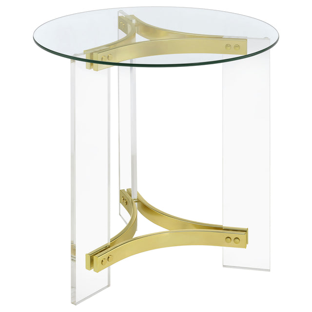 End Table - Janessa Round Glass Top End Table With Acrylic Legs Clear and Matte Brass