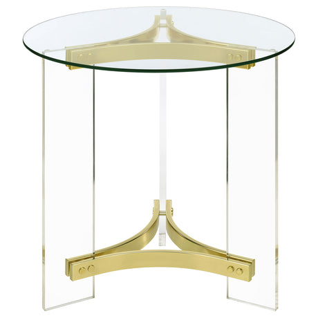 End Table - Janessa Round Glass Top End Table With Acrylic Legs Clear and Matte Brass