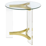 End Table - Janessa Round Glass Top End Table With Acrylic Legs Clear and Matte Brass