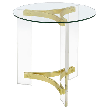 End Table - Janessa Round Glass Top End Table With Acrylic Legs Clear and Matte Brass