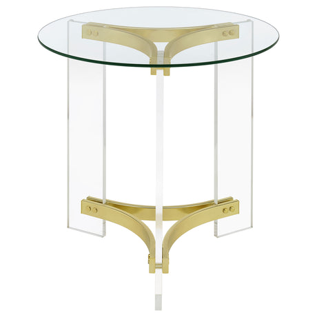 End Table - Janessa Round Glass Top End Table With Acrylic Legs Clear and Matte Brass