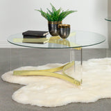 Coffee Table - Janessa Round Glass Top Coffee Table With Acrylic Legs Clear and Matte Brass