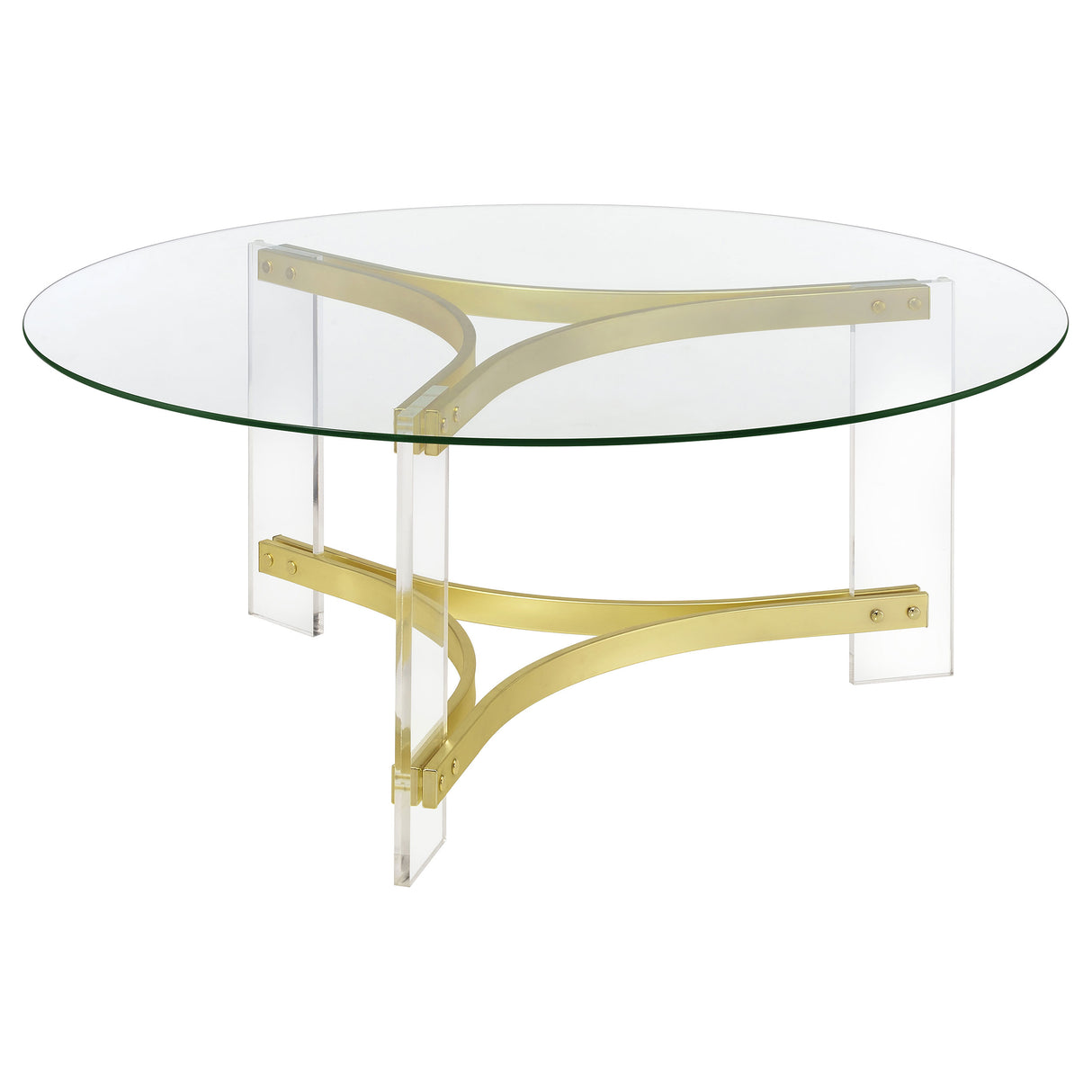 Coffee Table - Janessa Round Glass Top Coffee Table With Acrylic Legs Clear and Matte Brass