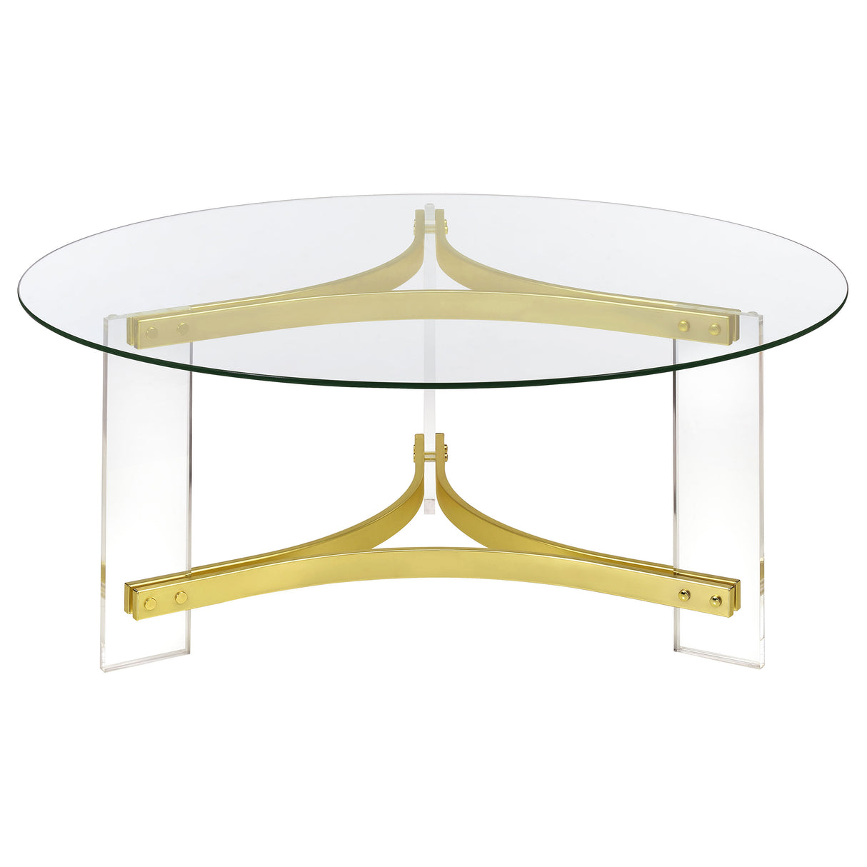 Coffee Table - Janessa Round Glass Top Coffee Table With Acrylic Legs Clear and Matte Brass