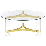 Coffee Table - Janessa Round Glass Top Coffee Table With Acrylic Legs Clear and Matte Brass