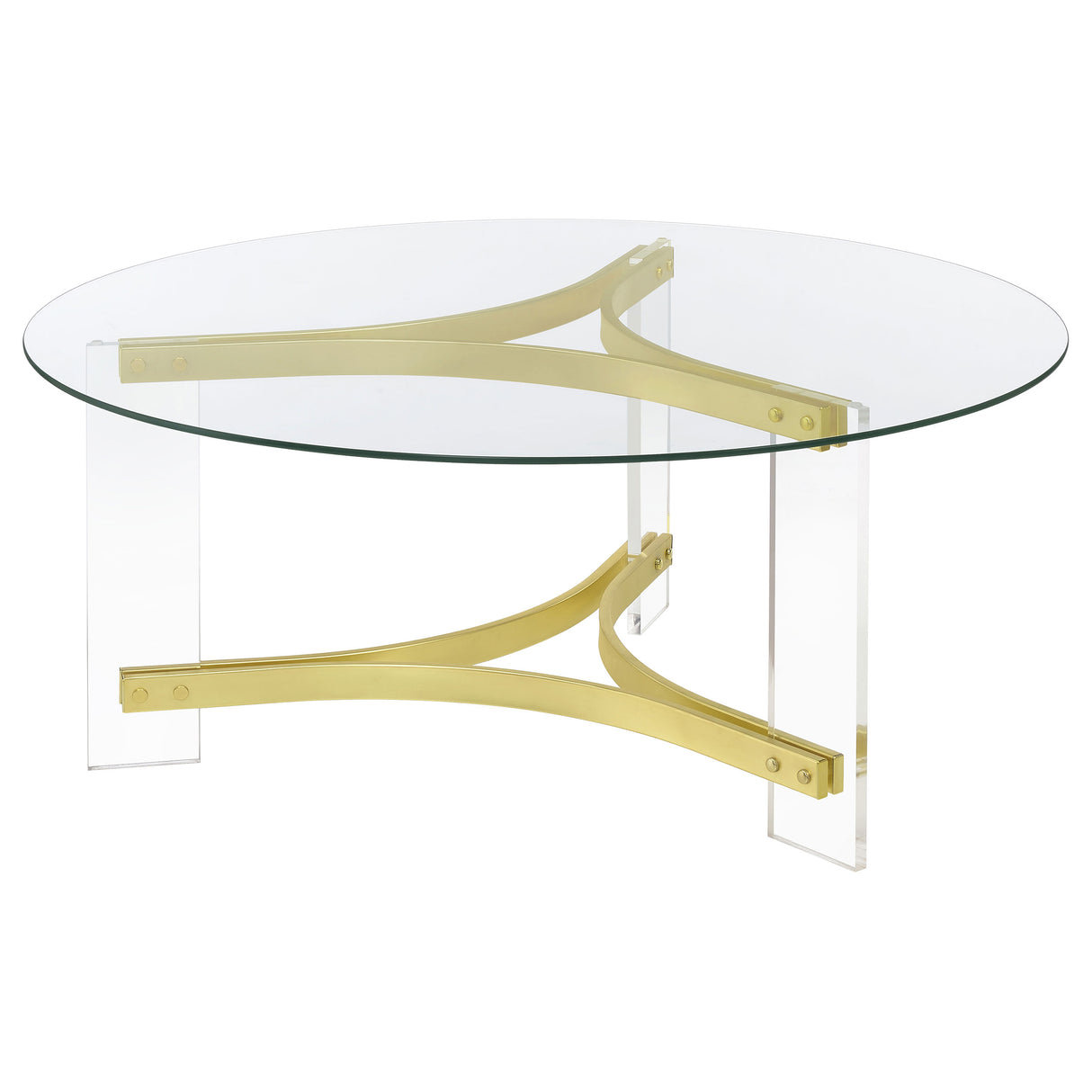 Coffee Table - Janessa Round Glass Top Coffee Table With Acrylic Legs Clear and Matte Brass