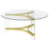 Coffee Table - Janessa Round Glass Top Coffee Table With Acrylic Legs Clear and Matte Brass