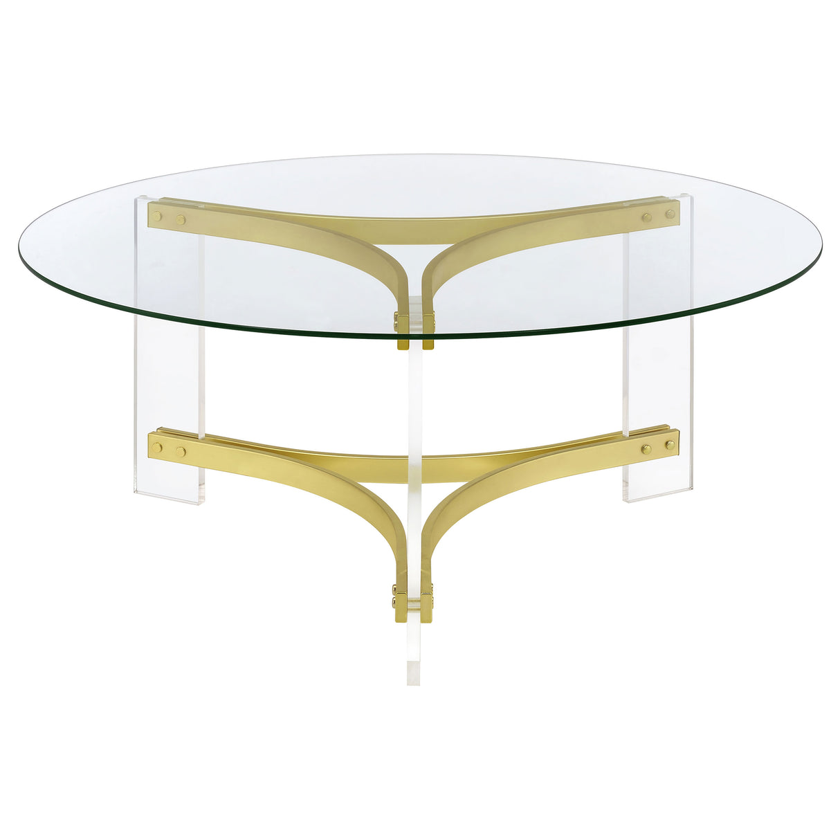 Coffee Table - Janessa Round Glass Top Coffee Table With Acrylic Legs Clear and Matte Brass