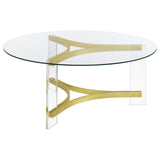 Coffee Table - Janessa Round Glass Top Coffee Table With Acrylic Legs Clear and Matte Brass