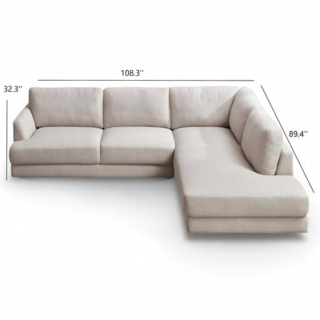 Glander Cozy Sectional Sofa Right Facing Linen Fabric Cream Mid-Century Modern Design - sold by Home Elegance USA