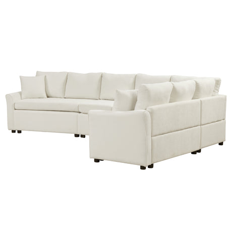 L-shaped Convertible Sofa Bed with USB Ports and Power Sockets, Beige Chenille Fabric, 124.8' Length - sold by Home Elegance USA