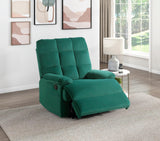 Reclining Chair Green Velvet Upholstery Square Tufted Back Pillowtop Arms Solid Wood Furniture Modern Living Room Recliner 1pc