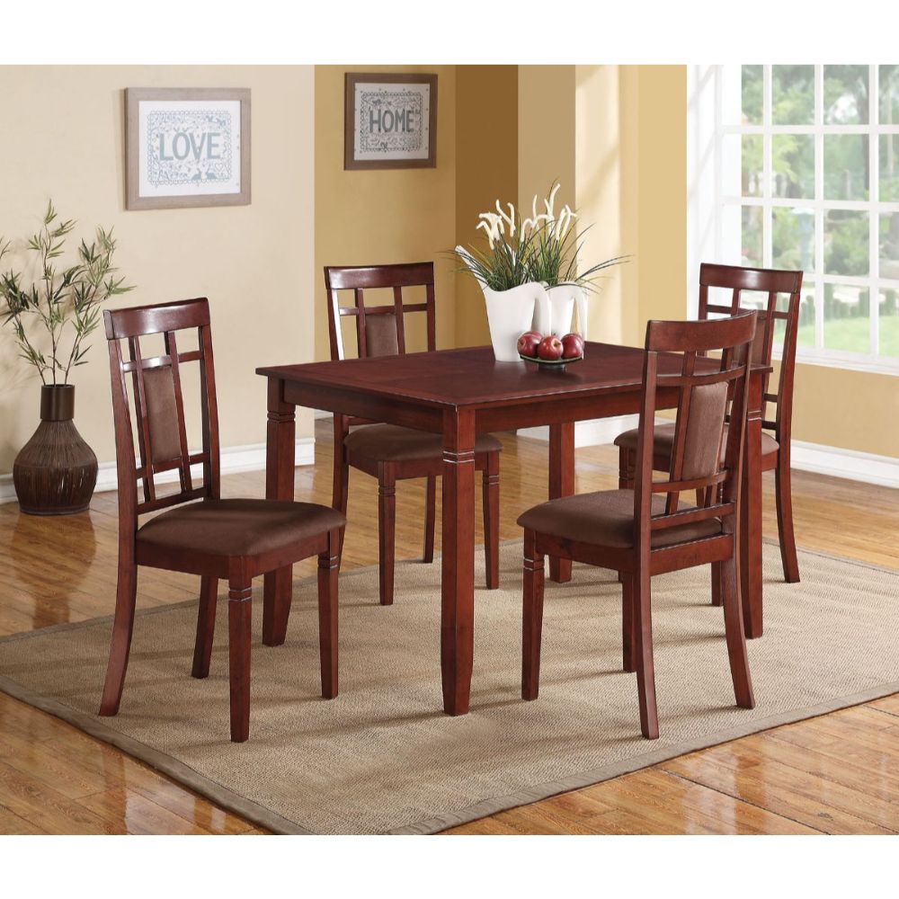 Acme - Sonata 5PC Dining Set 71164 Chocolate Microfiber & Cherry Finish