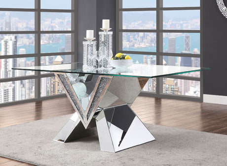 Acme - Noralie Dining Table 71280 Mirrored, Faux Diamonds & Clear Glass Top Finish