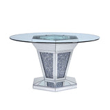 Acme - Noralie Dining Table 71285 Mirrored, Faux Diamonds & Clear Glass Top Finish