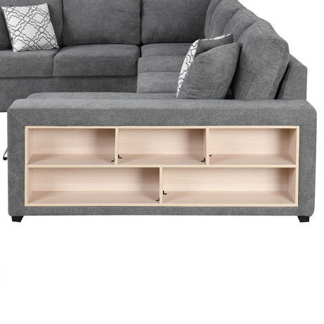Modern Grey U-Shaped Sectional Sofa Bed with USB Ports, Storage Chaise & Pillows, Chenille Fabric, 109' - sold by Home Elegance USA