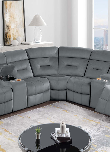 Contemporary Style Power Reclining Sectional Set Two Console Cup Holder Power Motion Dark Gray Finish Primary Living Room - sold by Home Elegance USA