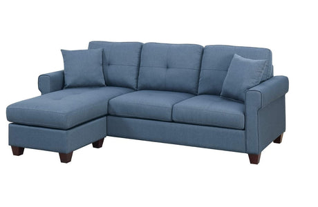 Blue Color Glossy Polyfiber Tufted Cushion Couch Sectional Sofa Chaise Living Room Furniture Reversible Sectionals Chaise - sold by Home Elegance USA