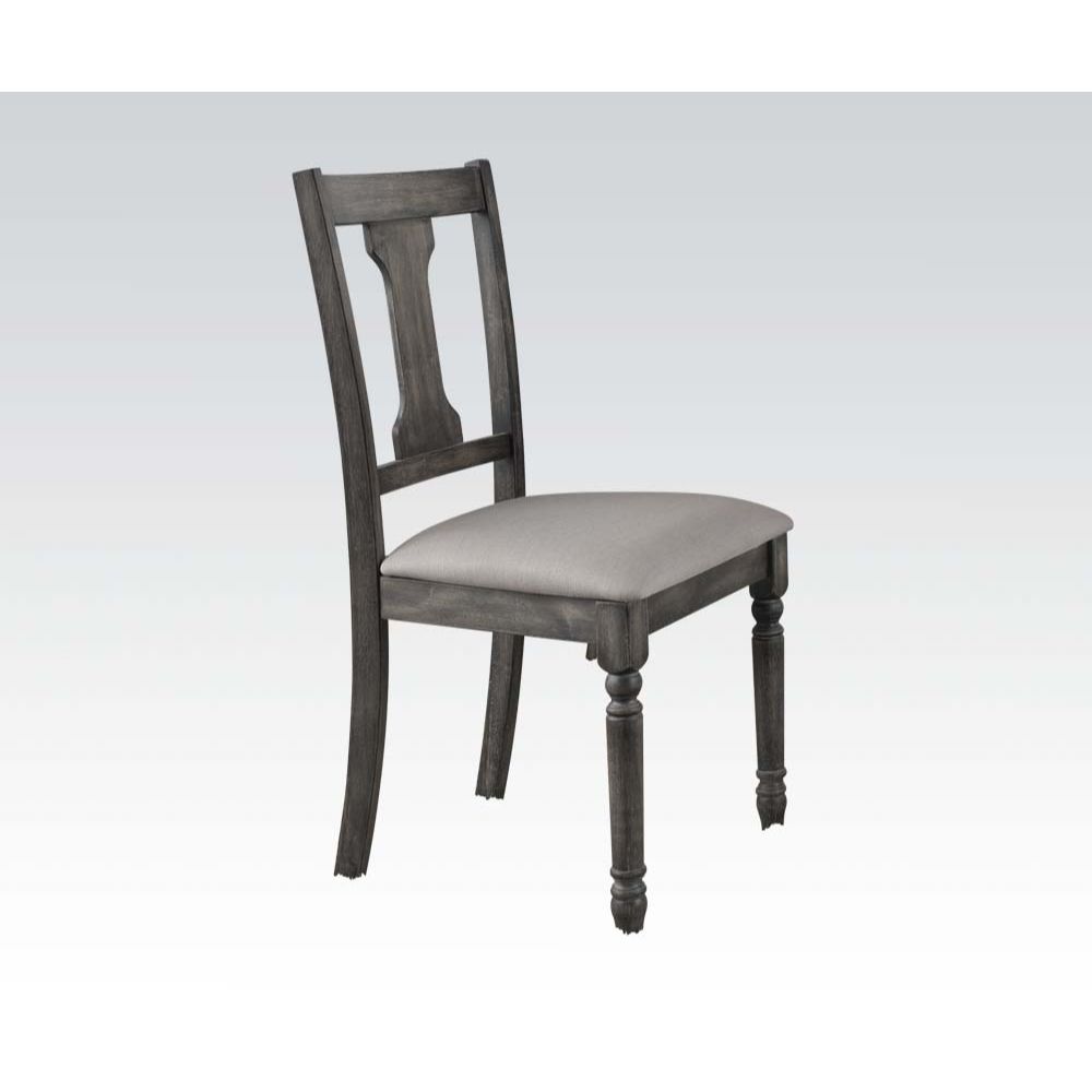 Acme - Wallace Side Chair (Set-2) 71437 Tan Linen & Weathered Gray Finish