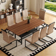 Table and chair set.71 inch long fashionable walnut grain dining table, a practical choice to add color to the home.Paired with 8 Brown Technology Fabric Chairs With C-tube Black Metal Chair Legs.