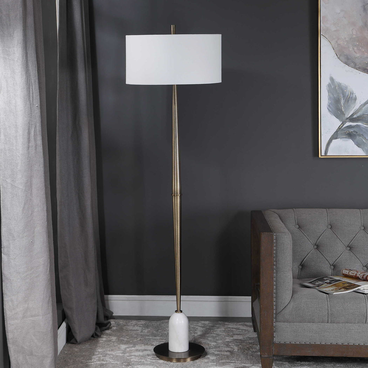 Minette Mid-Century Floor Lamp - Gold / White by Uttermost - View 4