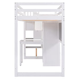 Twin Size Loft Bed with Pullable Desk and Storage Shelves,Staircase and Blackboard,White - Home Elegance USA