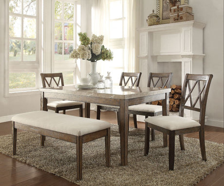 Acme - Claudia Dining Table 71715 Marble Top & Salvage Brown Finish