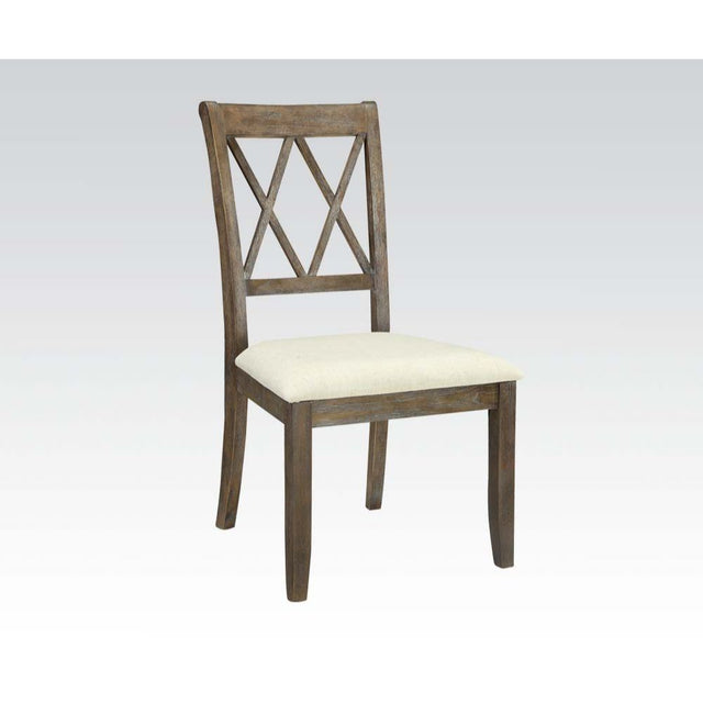 Acme - Claudia Side Chair (Set-2) 71717 Beige Linen & Salvage Brown Finish