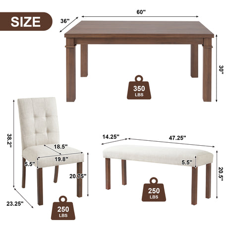 6-Piece Modern Dining Set, Rectangle Kitchen Table with 4 Upholstered Chairs & Bench, Ideal for Dining Room and Living Room, (Easy Assembly, Space Saving) - sold by Home Elegance USA