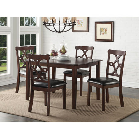 Acme - Ingeborg 5PC Pack Dining Set 71835 Black Synthetic Leather & Espresso Finish