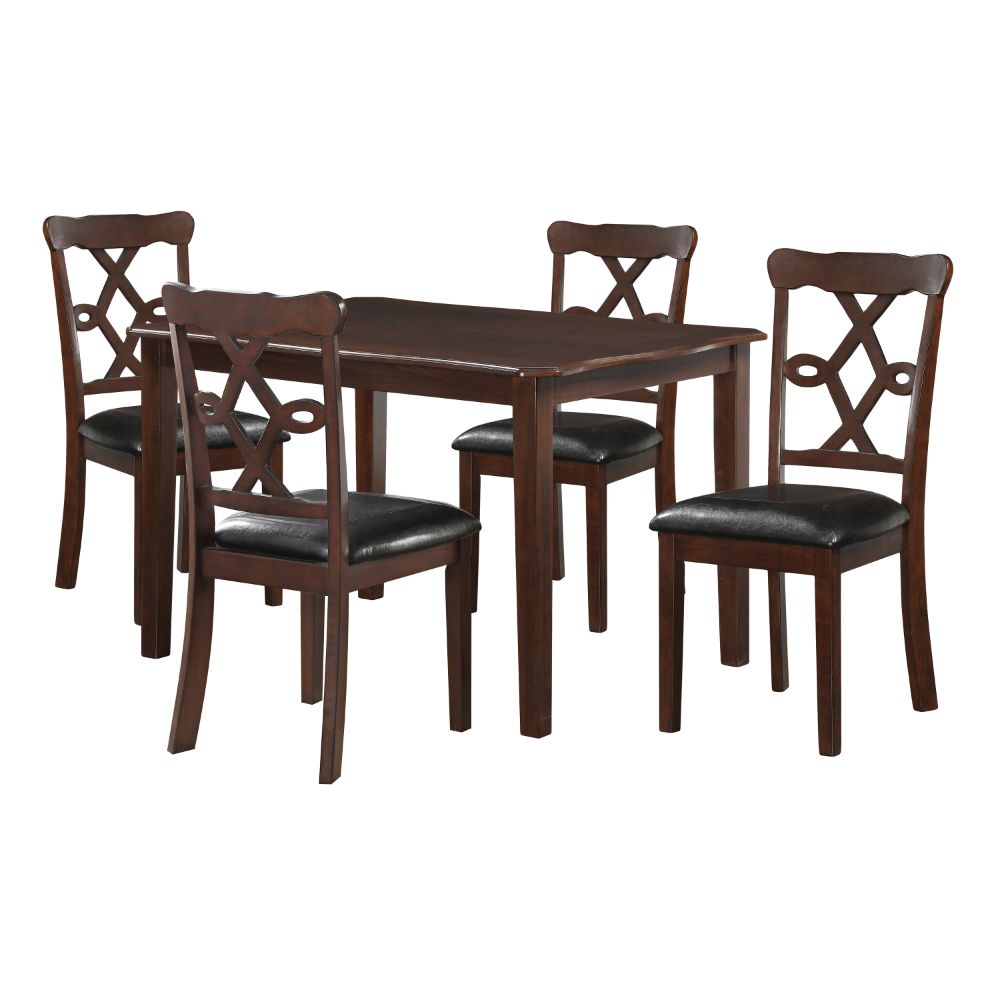 Acme - Ingeborg 5PC Pack Dining Set 71835 Black Synthetic Leather & Espresso Finish