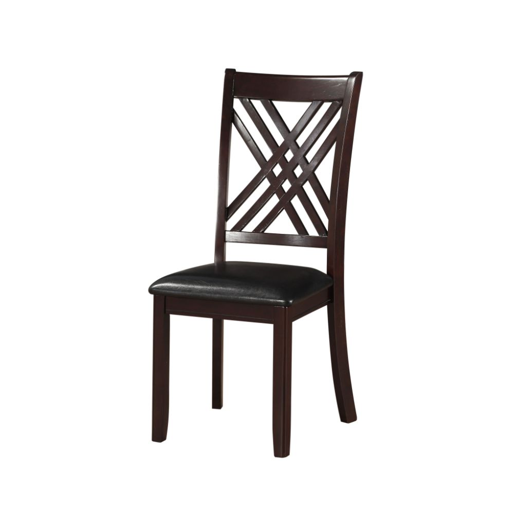 Acme - Katrien Side Chair (Set-2) 71857 Black Synthetic Leather & Espresso Finish